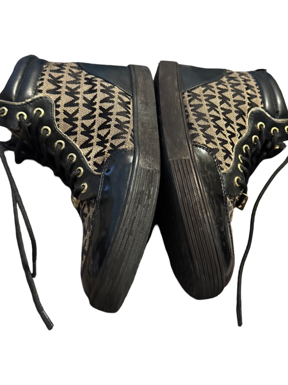 Michael Kors Black and Beige MK Logo Lace-Up Boots